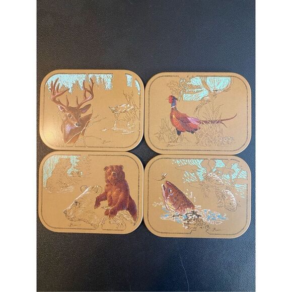 Set of 4 Vintage Avon Wildlife Coasters Tom O'Brien Felt Back - Picture 1 of 11